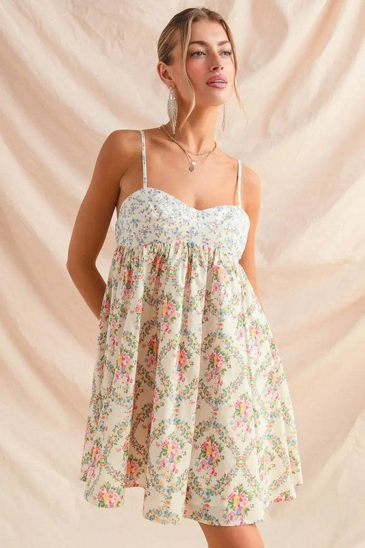 SO ME Mixed Floral Print Sleeveless Mini Dress - Veloro