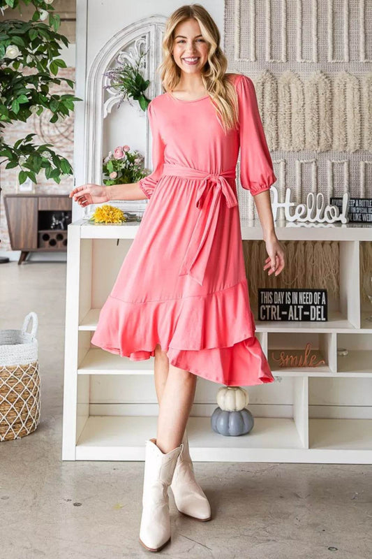 Reborn J Tie Front Ruffle Hem Dress - Veloro