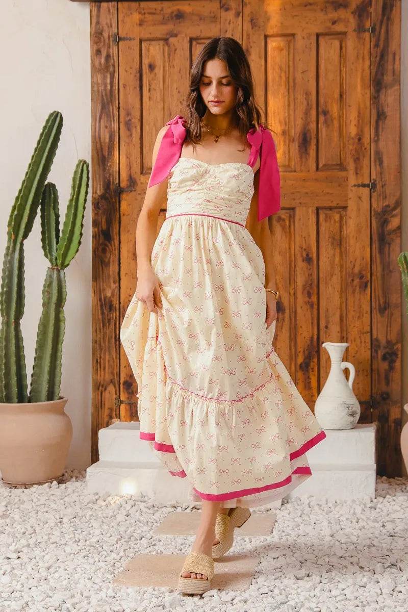 SO ME Ribbon Flowy Maxi Dress with Contrast Trim - Veloro