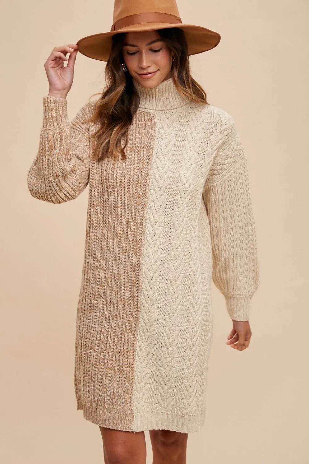 Annie Wear Color Block Turtleneck Sweater Dress - Veloro