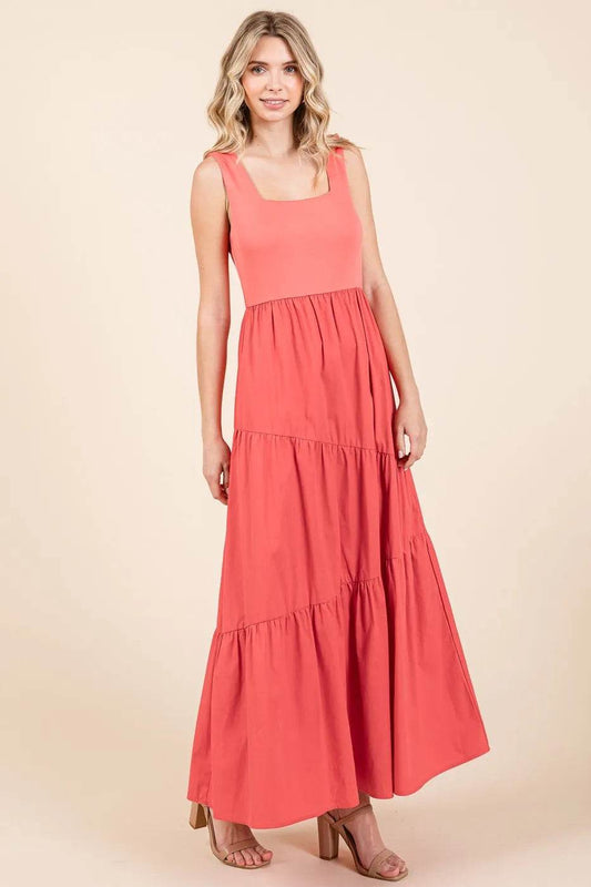 Mittoshop Mix Media Square Neck Maxi Dress - Veloro