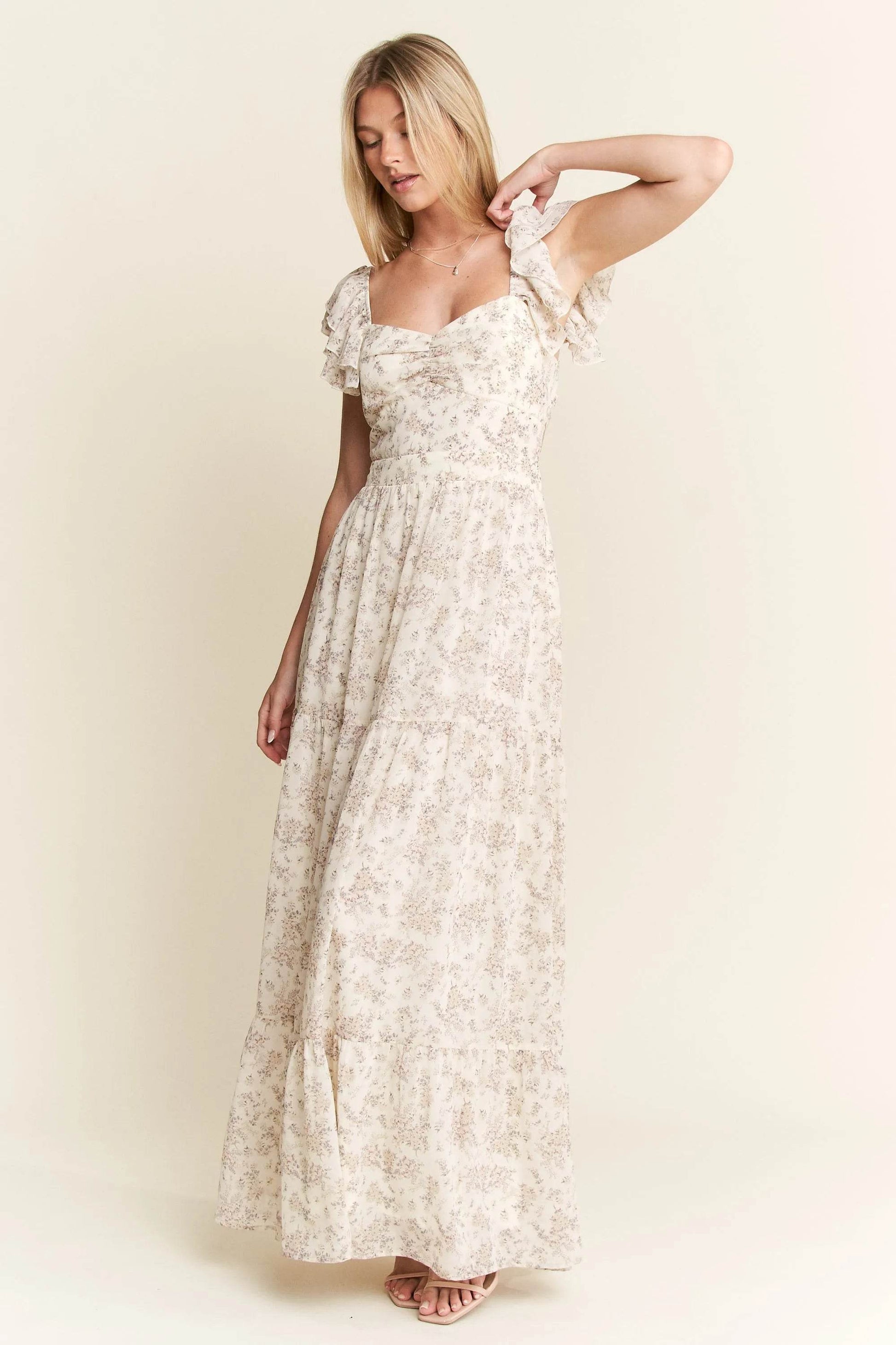 Jade By Jane Full Size Ruffle Sleeve Tiered Maxi Dress Plus Size - Veloro