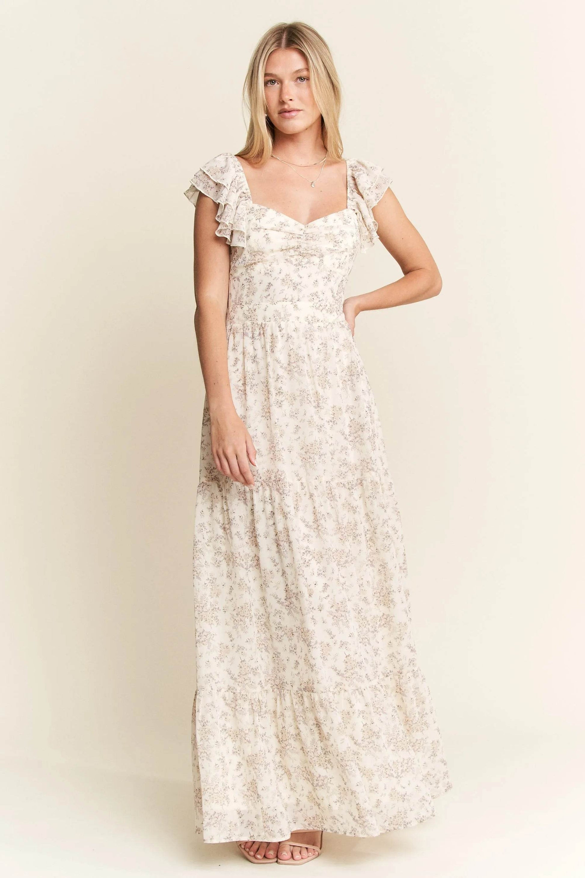 Jade By Jane Full Size Ruffle Sleeve Tiered Maxi Dress Plus Size - Veloro