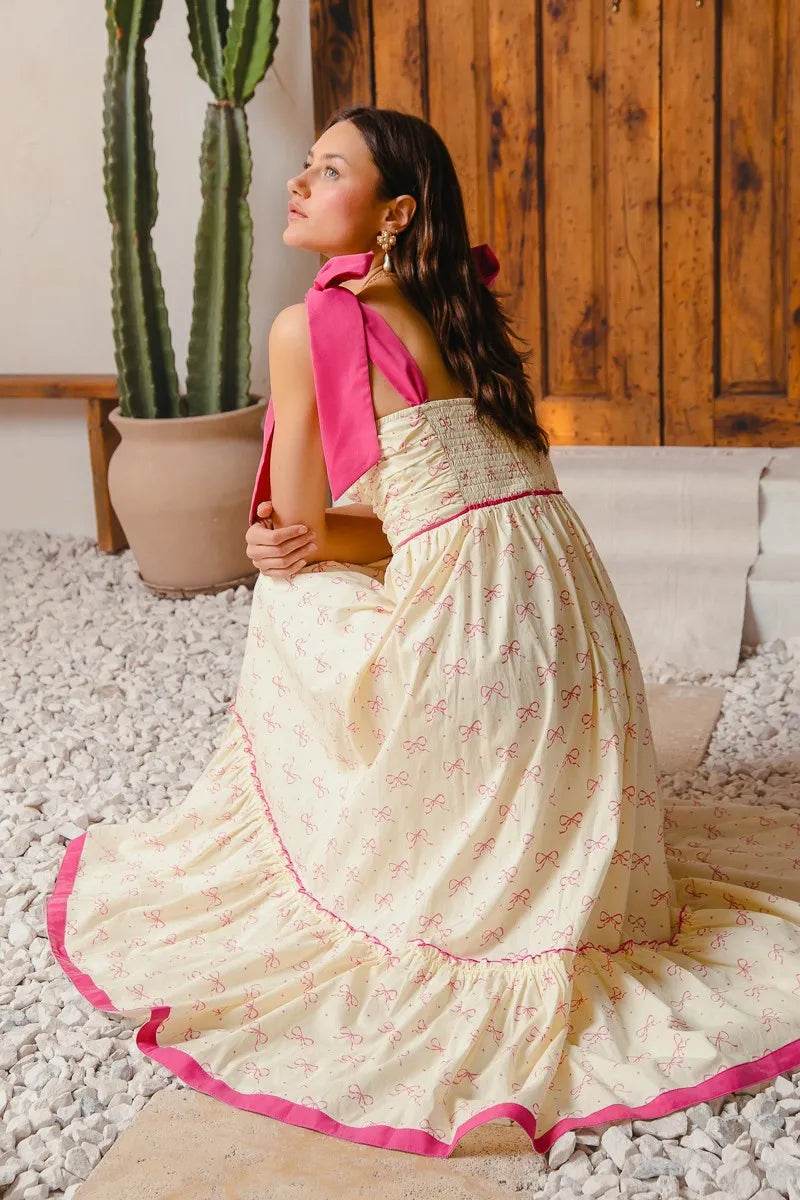 SO ME Ribbon Flowy Maxi Dress with Contrast Trim - Veloro