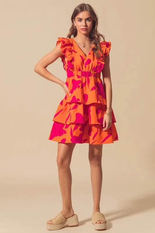 SO ME Floral V Neck Layered Dress with Elasticized Waist - Veloro