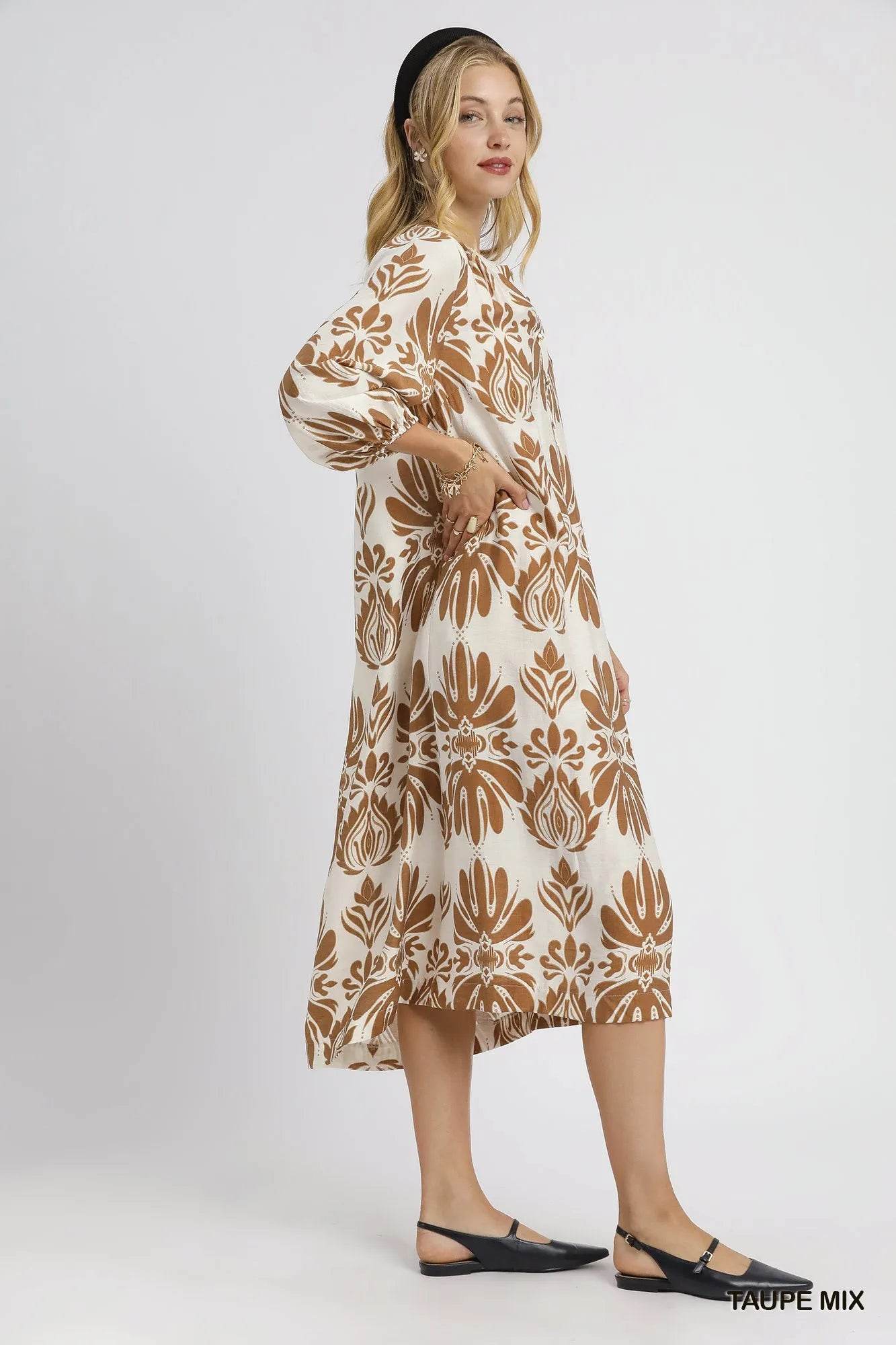 Umgee Mix Abstract Floral Print Midi Dress - Veloro