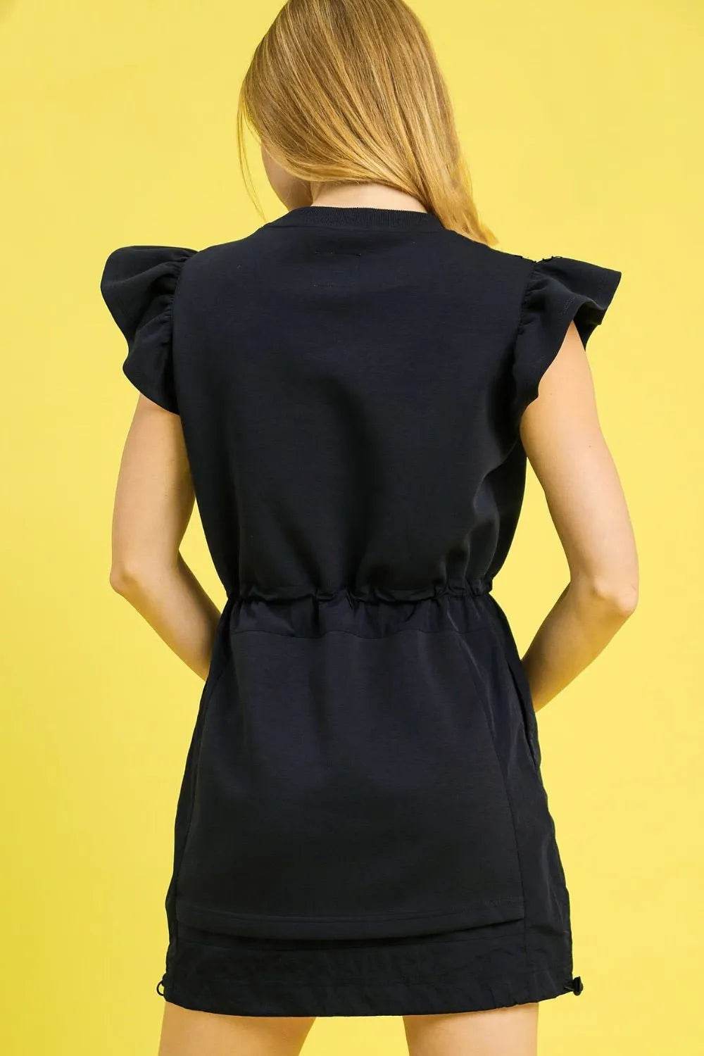 Umgee Luxe knit Ruffle Sleeve Drawstring Mini Dress - Veloro