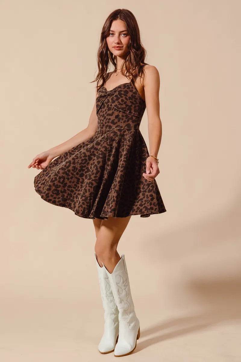 SO ME Mineral Washed Leopard Flare Cami Dress - Veloro