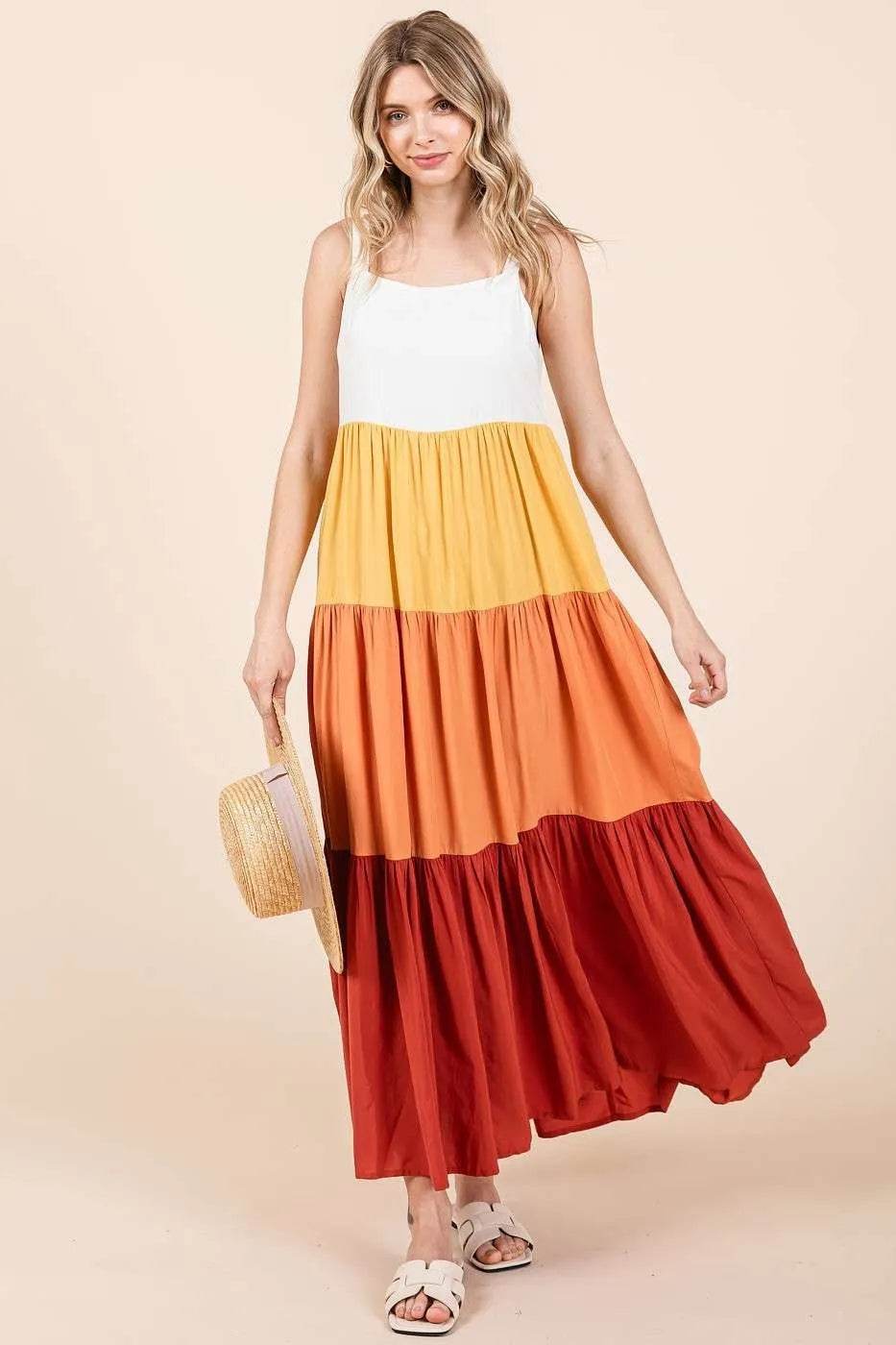 Mittoshop Color Block Tiered Pull-On Maxi Dress - Veloro