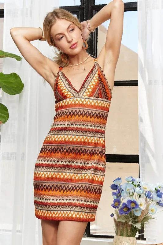 ADORA Contrast Striped V-Neck Mini Dress - Veloro