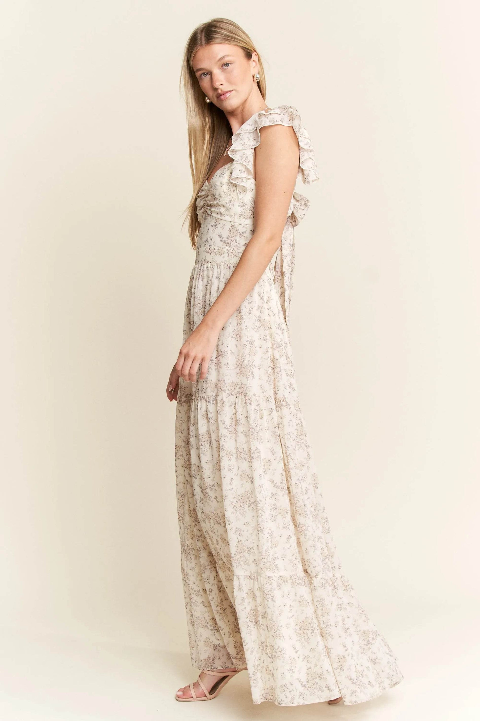 Jade By Jane Full Size Ruffle Sleeve Tiered Maxi Dress Plus Size - Veloro