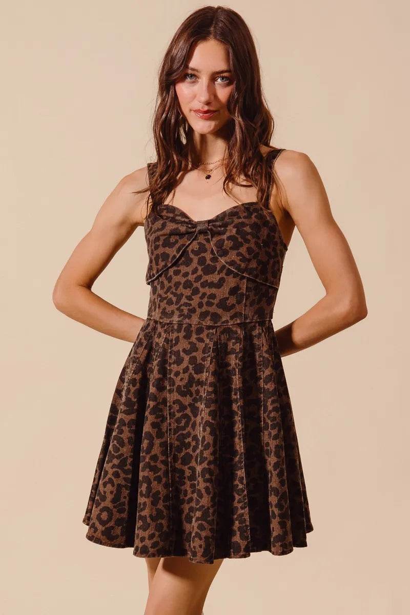 SO ME Mineral Washed Leopard Flare Cami Dress - Veloro