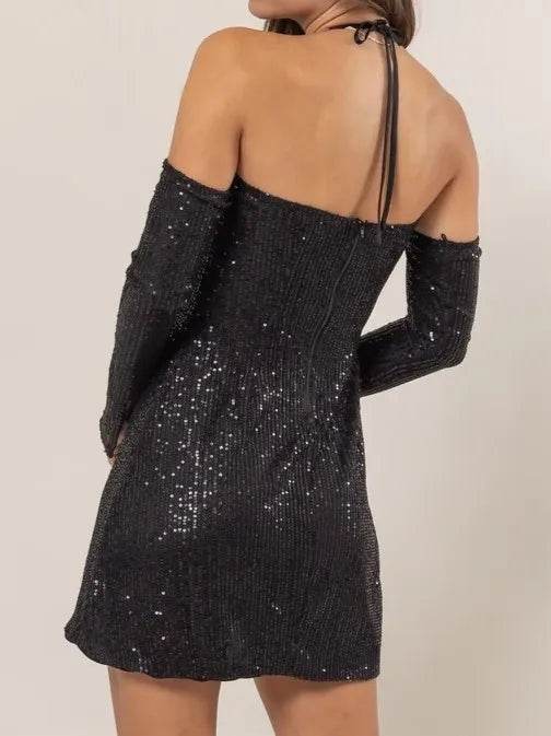HYFVE Sequin Rosette Halter Mini Dress - Veloro