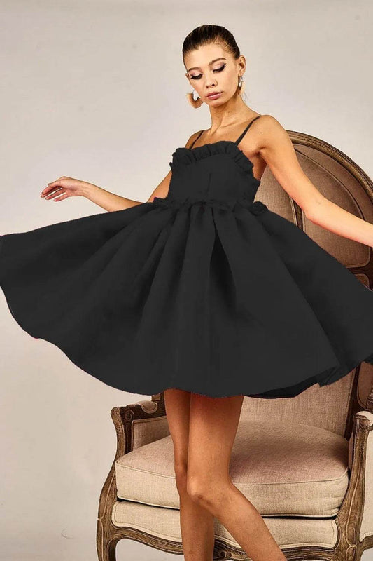 BiBi Ruffled Edge Sweet Heart Neck Sleeveless Tulle Dress - Veloro