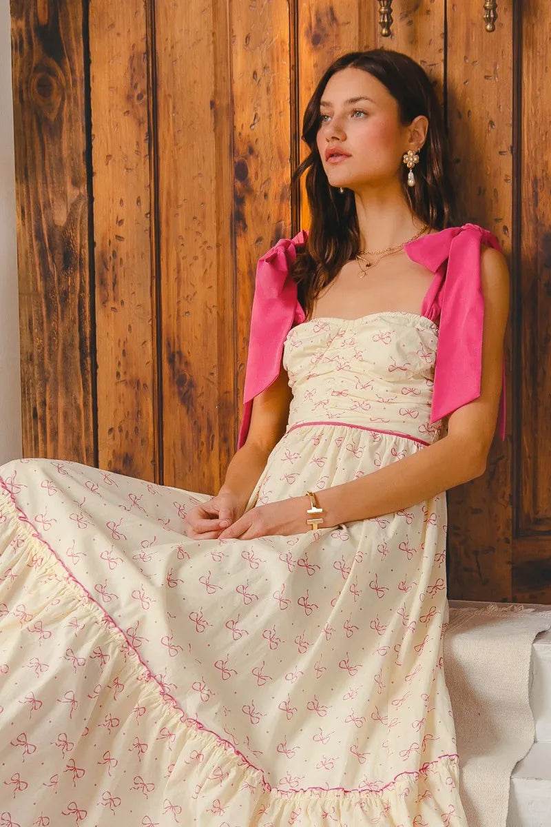 SO ME Ribbon Flowy Maxi Dress with Contrast Trim - Veloro