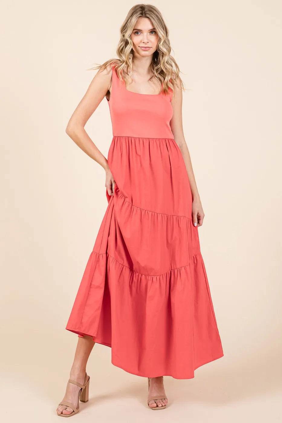 Mittoshop Mix Media Square Neck Maxi Dress - Veloro