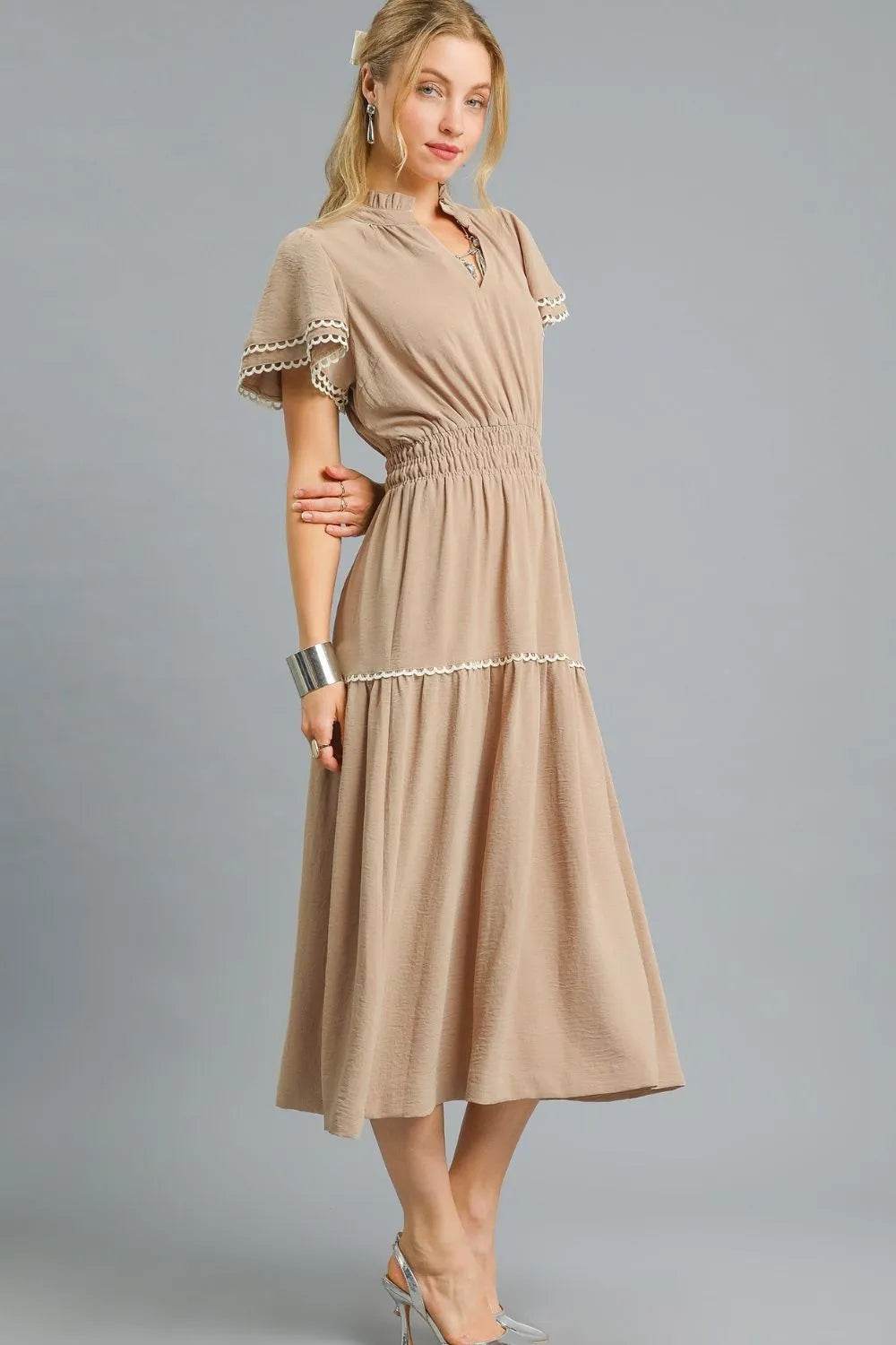 Umgee Tiered Flutter Sleeve Midi Dress - Veloro